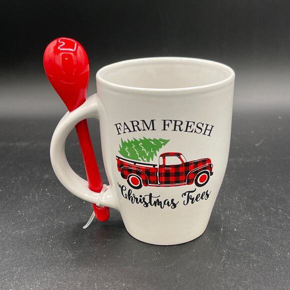 Farm Fresh Christmas Trees Plaid Truck Mug With Spoon - Picture 2 of 6